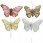 Csillámos pillangók, esküvői dekoráció, díszdugók, tollpillangó sárga, bézs, rózsaszín, fehér 9,5 12,5cm 12db