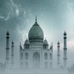Falikép Taj Mahal India, csillagos ég, köd, gradiens, szürke, hálószobába, nappaliba